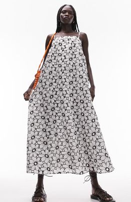 Topshop Floral Embroidered Swing Midi Sundress in White Multi