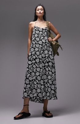 Topshop Floral Halter Cover-Up Midi Dress in Black