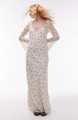 Topshop Floral Long Sleeve Maxi Dress in Natural