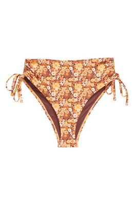 Topshop Floral Ruched High Waist Bikini Bottoms in Brown Multi