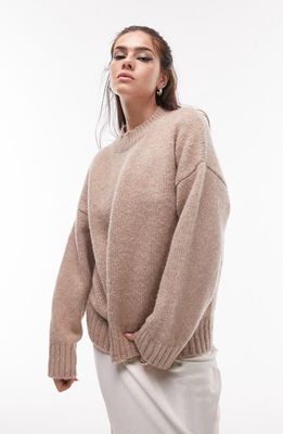 Topshop Fluffy Crewneck Sweater in Stone