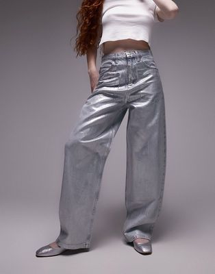 Topshop foil Baggy jeans in silver