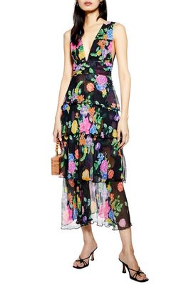 Topshop Freida Floral Pinafore Maxi Dress in Black Multi