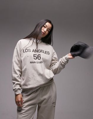 Topshop graphic Los Angeles 56 vintage wash oversized sweatshirt in neutral - part of a set