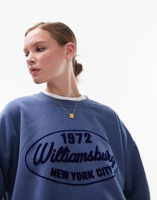 Topshop graphic New York 1975 oversized sweatshirt in blue