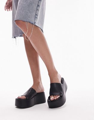 Topshop Gray flatform mule sandals in black