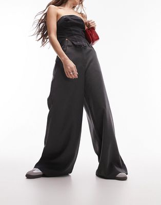 Topshop high waist flood length pants in black