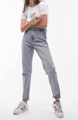 Topshop High Waist Tapered Mom Jeans in Light Blue