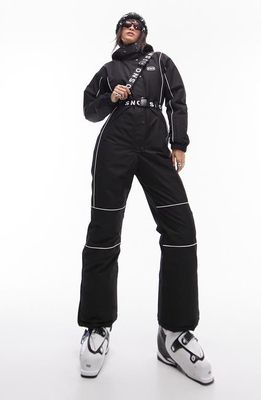 Topshop Hooded Belted Waterproof Ski Suit in Black
