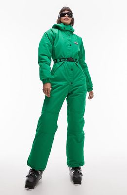 Topshop Hooded Belted Waterproof Ski Suit in Green