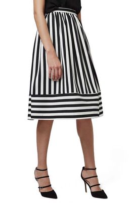 Topshop Horizontal Hem Stripe A-Line Midi Skirt in Black Multi