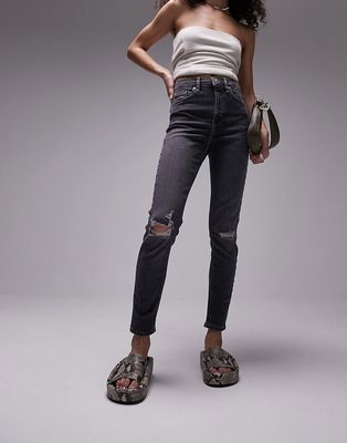 Topshop Jamie jeans with knee rips in dirty gray