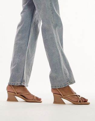 Topshop Jay angular mid heel strappy sandal in stone-Neutral