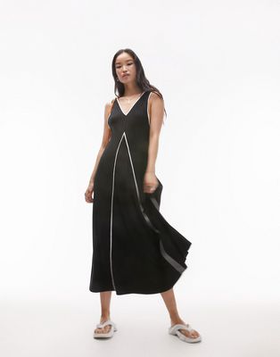 Topshop jersey rib maxi chuck on in black with ivory contrast