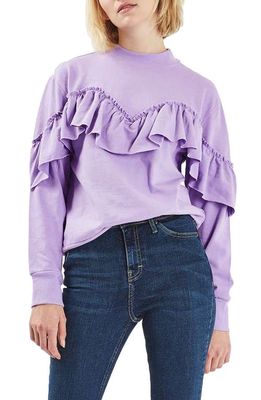Topshop Jersey Ruffle Sweatshirt in Lilac
