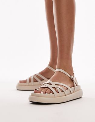 Topshop Junior strappy flatform sandal in off white-Neutral