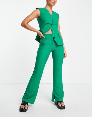 Topshop kick flare pants with split hem in green - part of a set