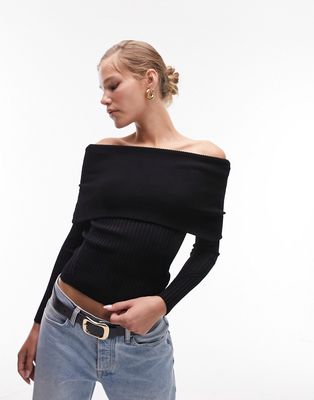 Topshop knit bardot sweater in black