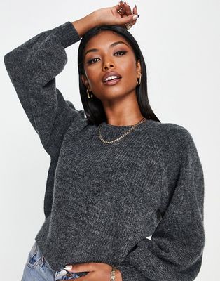 Topshop knit crop sweater in charcoal-Black