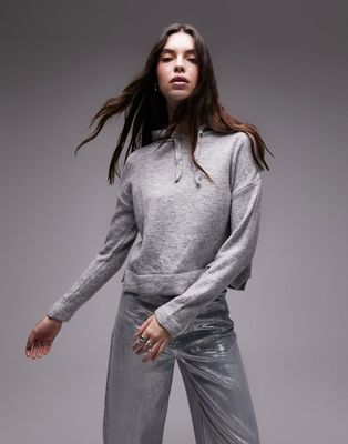 Topshop knit hoodie in gray heather