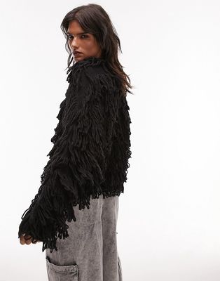 Topshop knit shaggy sweater in black