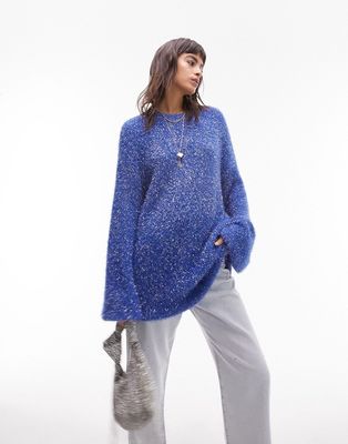 Topshop knit tinsel oversized sweater in blue