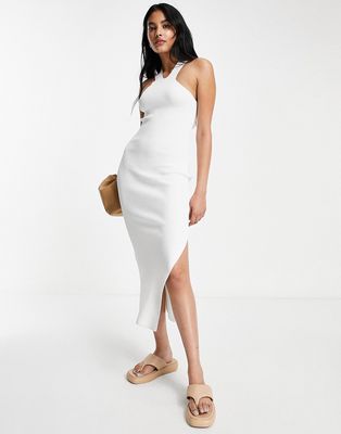 Topshop knit v-neck dress in ivory-Neutral