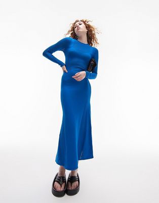 Topshop knitted bodice midi dress in blue-Neutral