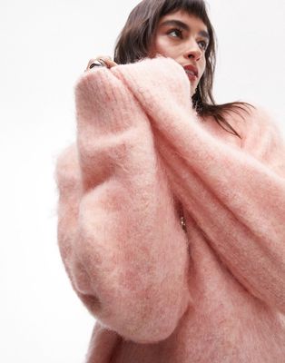 Topshop knitted fluffy sweater in pink