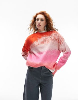 Topshop knitted ombre oversized sweater in multi