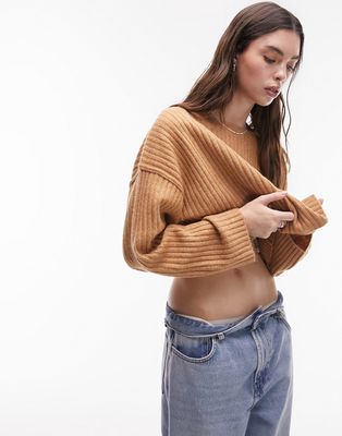 Topshop knitted rib crop crew sweater-Neutral