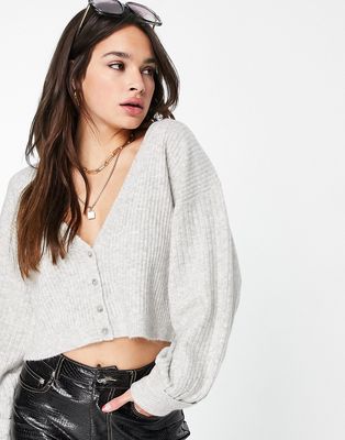 Topshop knitted rib cropped cardi in gray heather