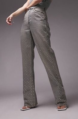 Topshop Kort Embellished Straight Leg Jeans in Grey