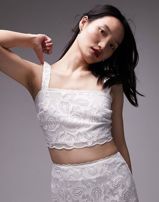 Topshop lace detail cropped top in ivory - part of a set-White