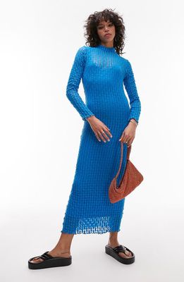 Topshop Lace Jersey Long Sleeve Dress in Medium Blue