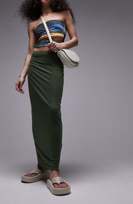 Topshop Lace Trim Mesh Maxi Skirt in Khaki
