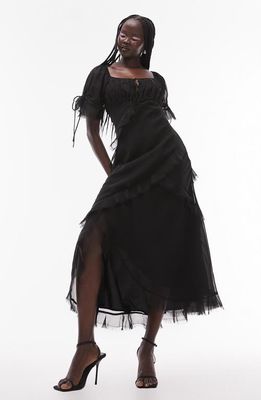 Topshop Lace-Up Back Chiffon A-Line Dress in Black