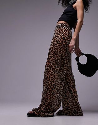 Topshop leopard print crinkle pants in brown