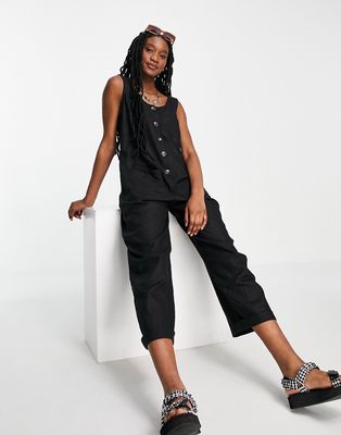 Topshop lightweight button through jumpsuit with pockets in black