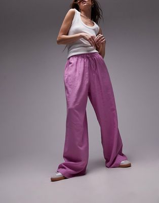 Topshop linen blend balloon pants in pink