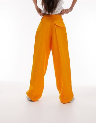 Topshop linen blend pants in mango - part of a set-Yellow