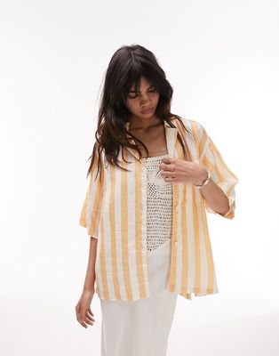 Topshop linen stripe shirt in orange and white - part of a set