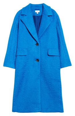 Topshop Long Brushed Coat in Mid Blue