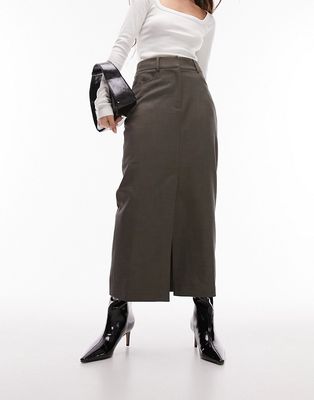 Topshop long pencil skirt in brown