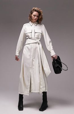 Topshop Long Sleeve Belted Shirtdress in Ivory