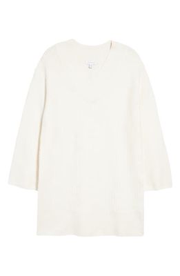 Topshop Long Sleeve Rib Sweater Dress in Cream