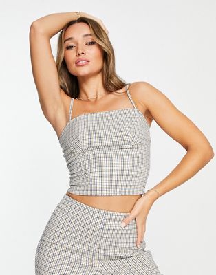 Topshop longline corset tank top in multi check - part of a set