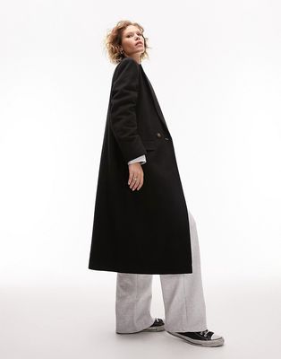 Topshop longline double breasted smart coat in black