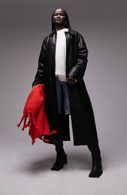 Topshop Longline Faux Leather Coat in Black