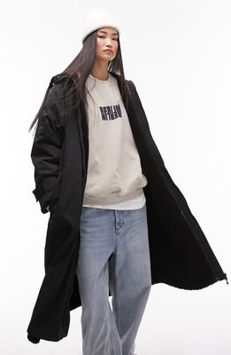 Topshop Longline Hooded Coat in Black